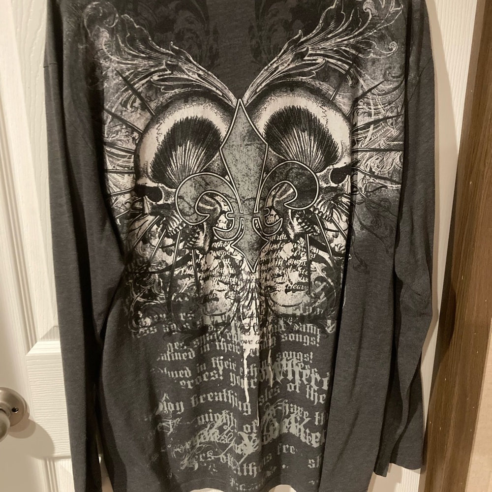 The Raw Uncut Gray Graphic long sleeve T-Shirt XXL women's v neck 420